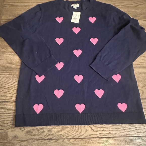 J. Crew Navy Blue Sweater with Pink Heart Accents New-Cute! - Picture 7 of 14